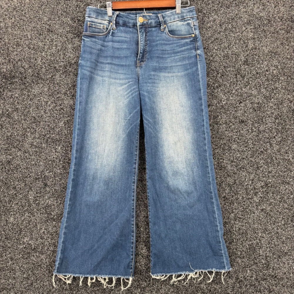 KUT from the Kloth Meg Fab Ab Wide Leg Jeans Raw Hem Medium Wash Blue Size 6
